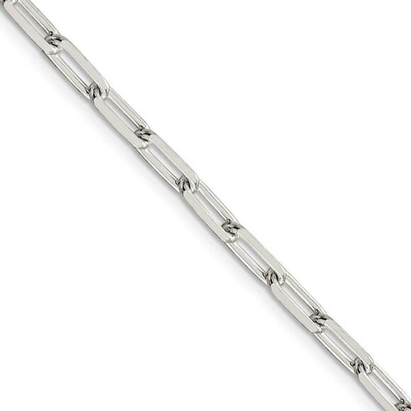 4.25mm Sterling Silver Solid Elongated Cable Chain Necklace 24 Inch